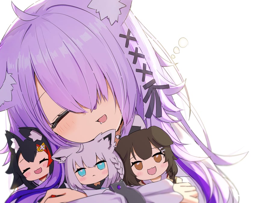 shirakami fubuki, nekomata okayu, ookami mio, and inugami korone (hololive) drawn by tarakore_sauce