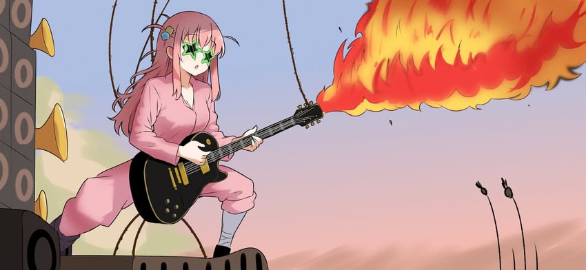 gotoh hitori and the doof warrior (bocchi the rock! and 2 more) drawn by amogan
