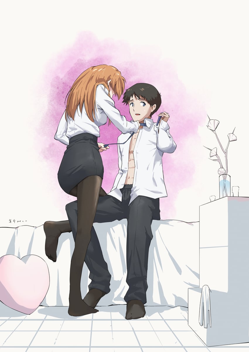 souryuu asuka langley and ikari shinji (neon genesis evangelion) drawn by sun_nim
