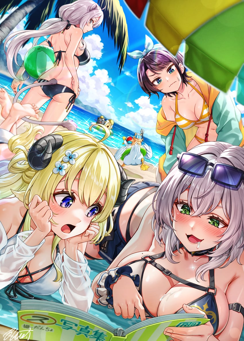 oozora subaru, shirogane noel, shishiro botan, tsunomaki watame, subaru duck, and 3 more (hololive) drawn by buru-dai