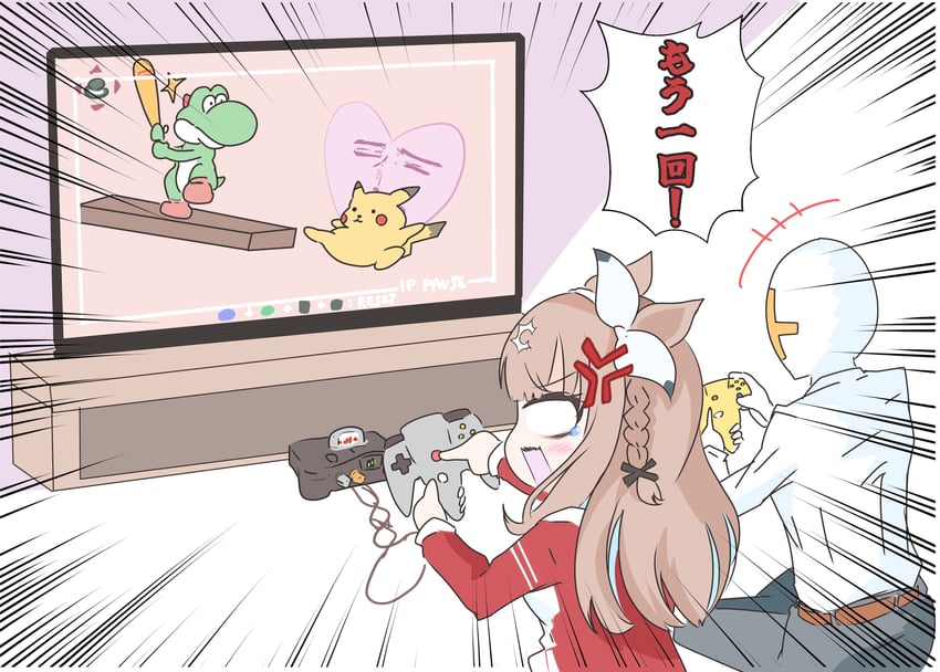 pikachu, trainer, t-head trainer, yoshi, and almond eye (pokemon and 4 more) drawn by gutei_tei