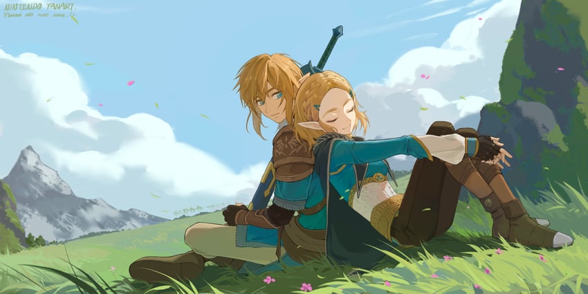 link and princess zelda (the legend of zelda and 1 more) drawn by tianyexiping