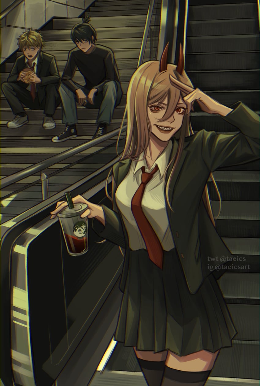 power, denji, and hayakawa aki (chainsaw man and 1 more) drawn by taeics