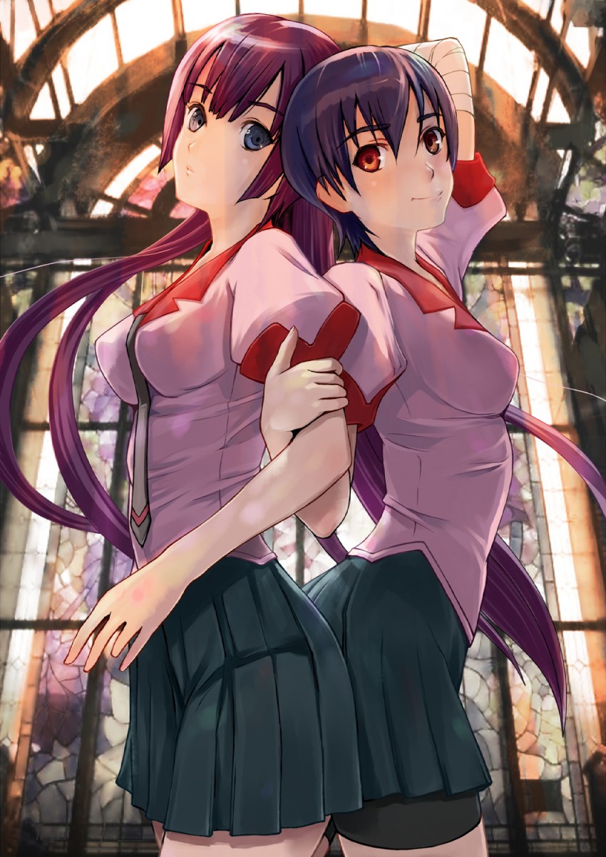 senjougahara hitagi and kanbaru suruga (monogatari and 1 more) drawn by marubeni