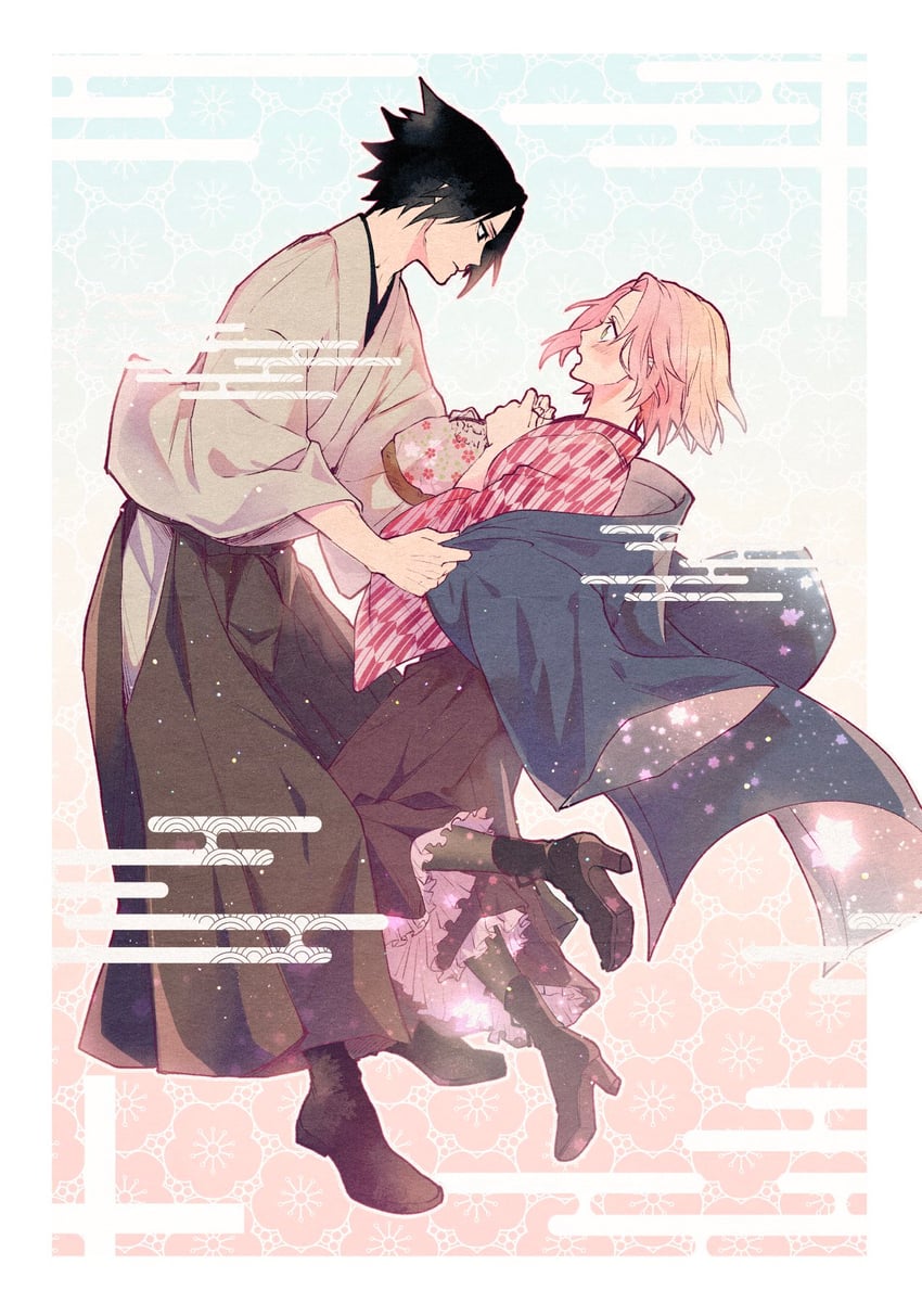 haruno sakura and uchiha sasuke (naruto) drawn by suzu_(tg_390)