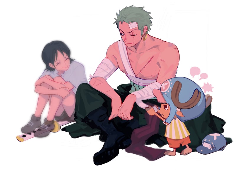 roronoa zoro, tony tony chopper, and shimotsuki kuina (one piece) drawn by towne