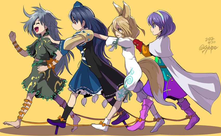 kudamaki tsukasa, iizunamaru megumu, tenkyuu chimata, and himemushi momoyo (touhou) drawn by syope