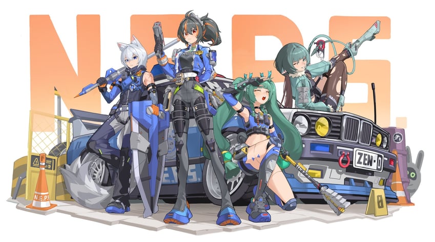 jane doe, zhu yuan, qingyi, and seth lowell (zenless zone zero) drawn by orange_foxi