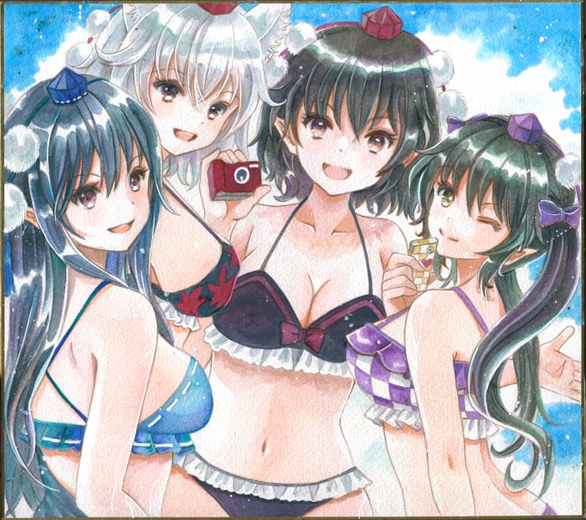 shameimaru aya, inubashiri momiji, himekaidou hatate, and iizunamaru megumu (touhou) drawn by hajike_akira