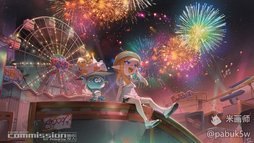 inkling player character, inkling girl, and jellyfish (splatoon) drawn by pabuk5w