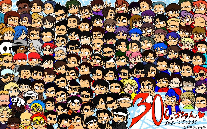 kyoko, misako, kunio-kun, riki, hasebe kazumi, and 4 more (kunio-kun series) drawn by akstn_tako