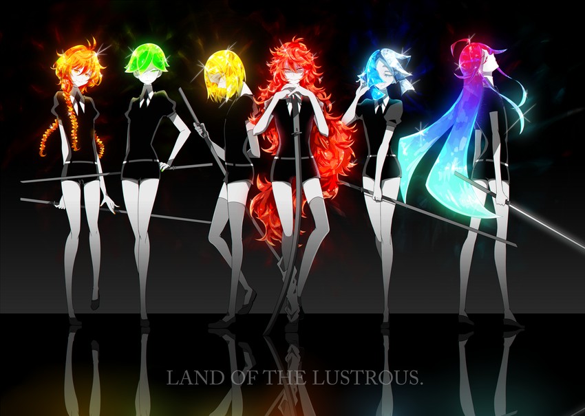 padparadscha, yellow diamond, alexandrite, euclase, sphene, and 1 more (houseki no kuni) drawn by yucco_kxoxc