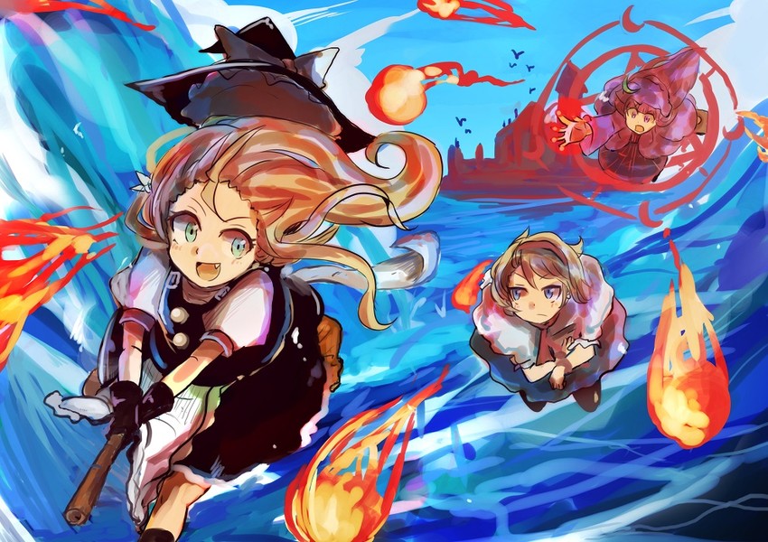 kirisame marisa, alice margatroid, and patchouli knowledge (touhou) drawn by necro_(nekurodayo)