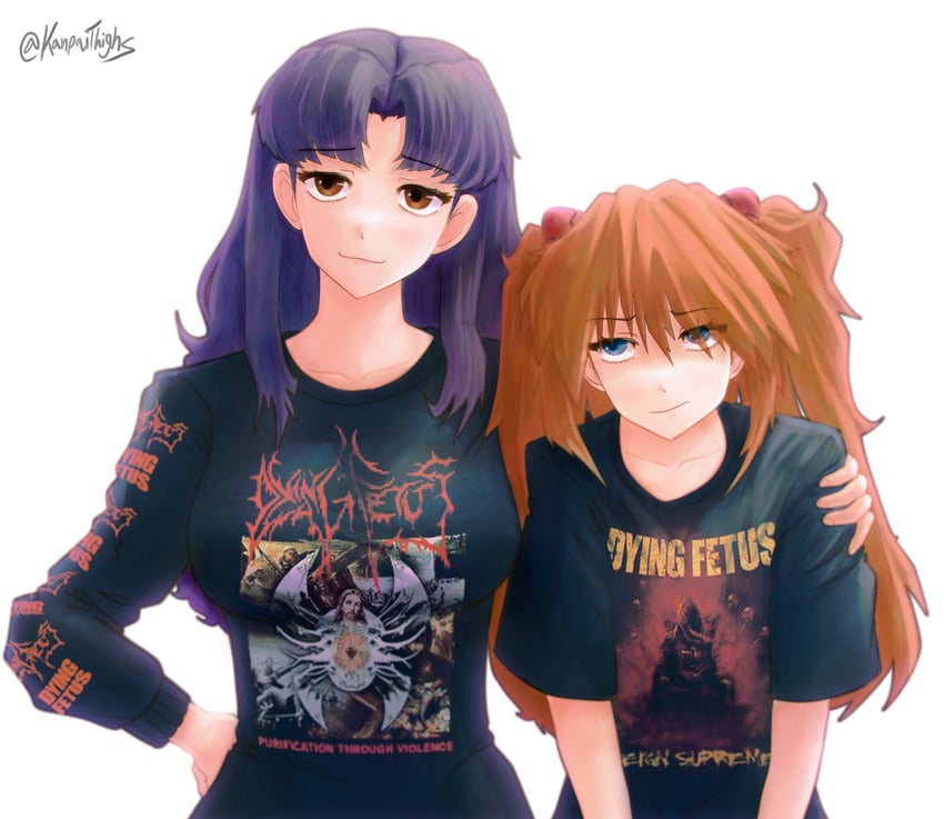 souryuu asuka langley and katsuragi misato (neon genesis evangelion and 1 more) drawn by kanpaithighs