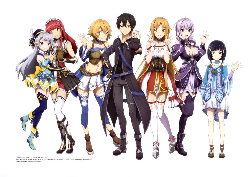 asuna, kirito, philia, strea, rain, and 2 more (sword art online and 1 more)