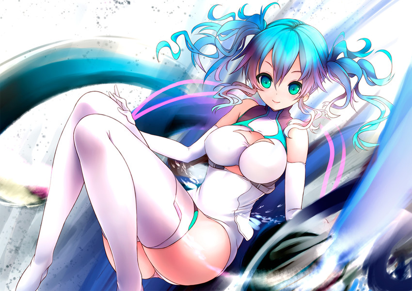 hatsune miku and racing miku (vocaloid and 1 more) drawn by sora_to_umi