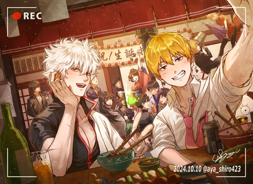 sakata gintoki, kagura, kageyama shigeo, reigen arataka, okita sougo, and 8 more (gintama and 1 more) drawn by aya_shiro423