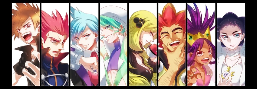 cynthia, blue oak, iris, steven stone, lance, and 3 more (pokemon and 9 more) drawn by ivory_(25680nico)