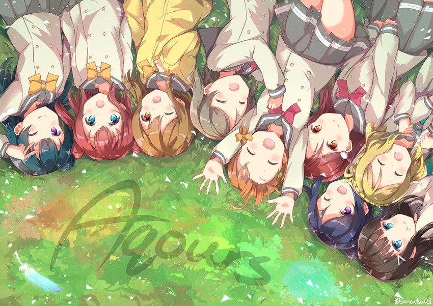 watanabe you, tsushima yoshiko, sakurauchi riko, takami chika, matsuura kanan, and 4 more (love live! and 1 more) drawn by niwasane_(saneatsu03)
