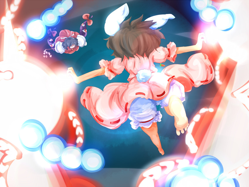 hakurei reimu and inaba tewi (touhou) drawn by kikurage_(sugi222)