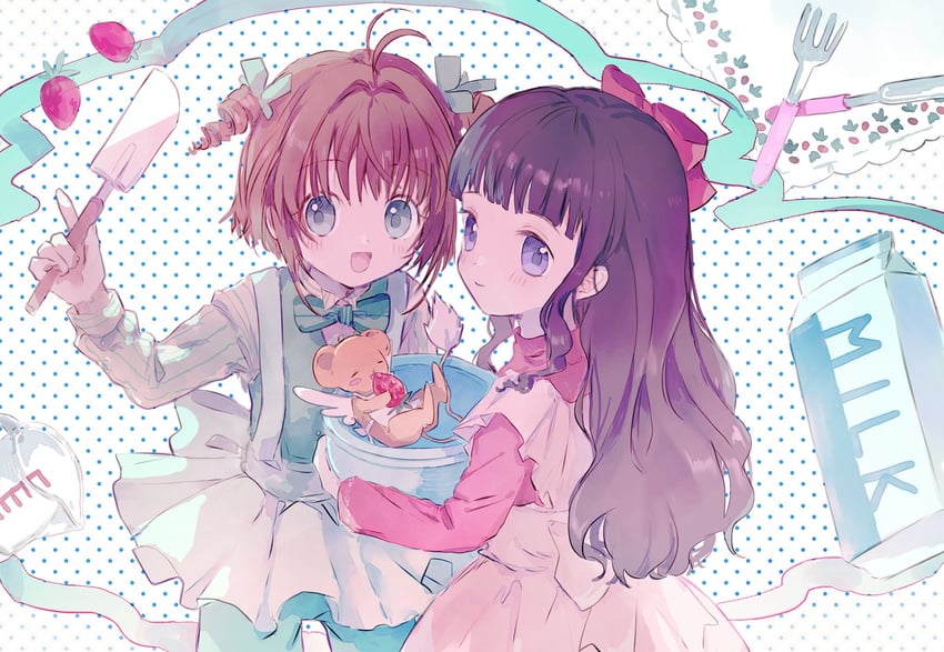 kinomoto sakura, kero, and daidouji tomoyo (cardcaptor sakura) drawn by hano_luno