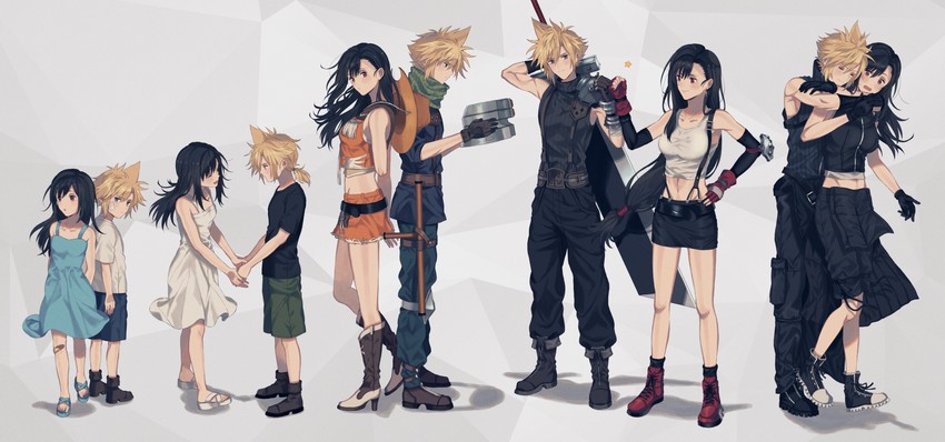 tifa lockhart, cloud strife, and shinra infantry (final fantasy and 2 more) drawn by 234_(1234!)
