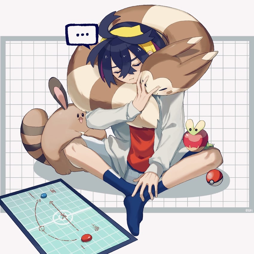 kieran, furret, applin, and sentret (pokemon and 1 more) drawn by donguri_png