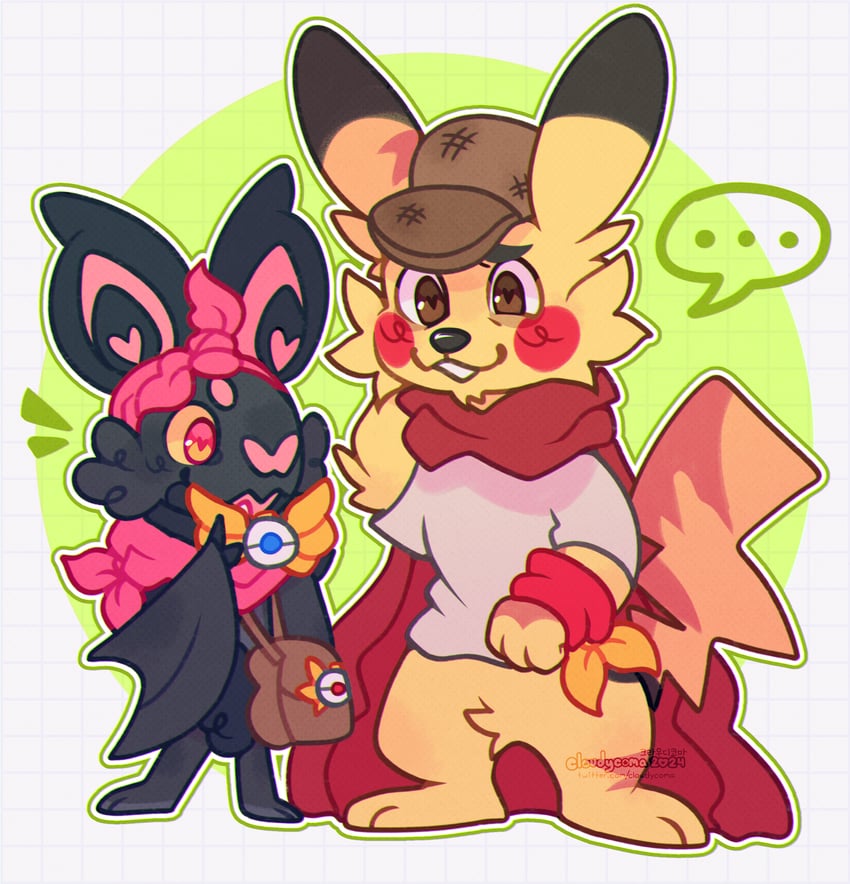 pikachu and noibat (pokemon and 1 more) drawn by cloudycoma
