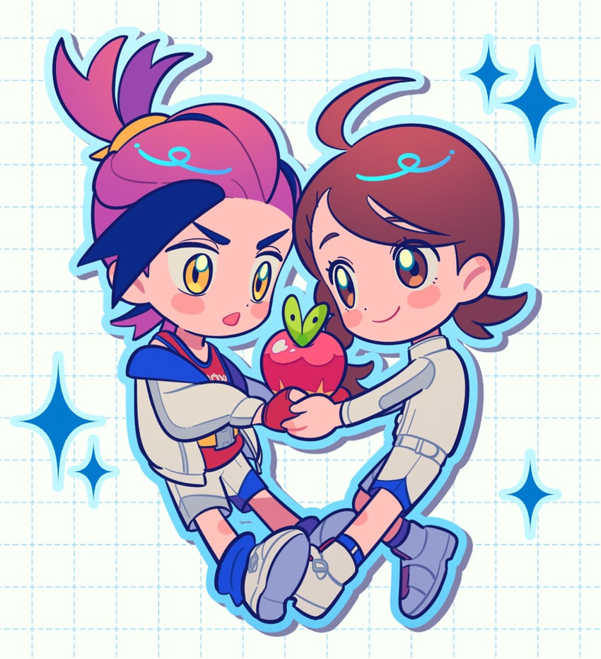 kieran, juliana, and applin (pokemon and 1 more) drawn by chueog