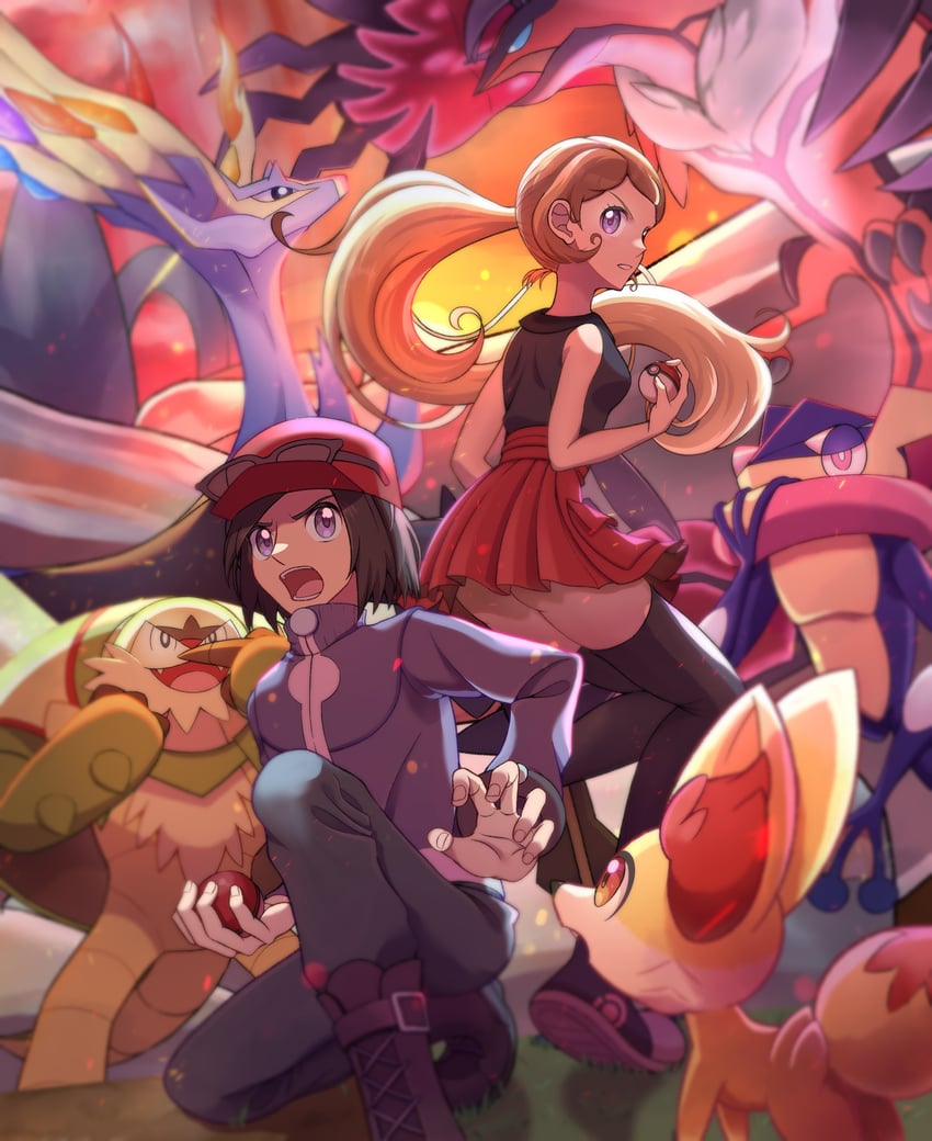 serena, calem, fennekin, greninja, yveltal, and 2 more (pokemon and 1 more) drawn by dosya_252