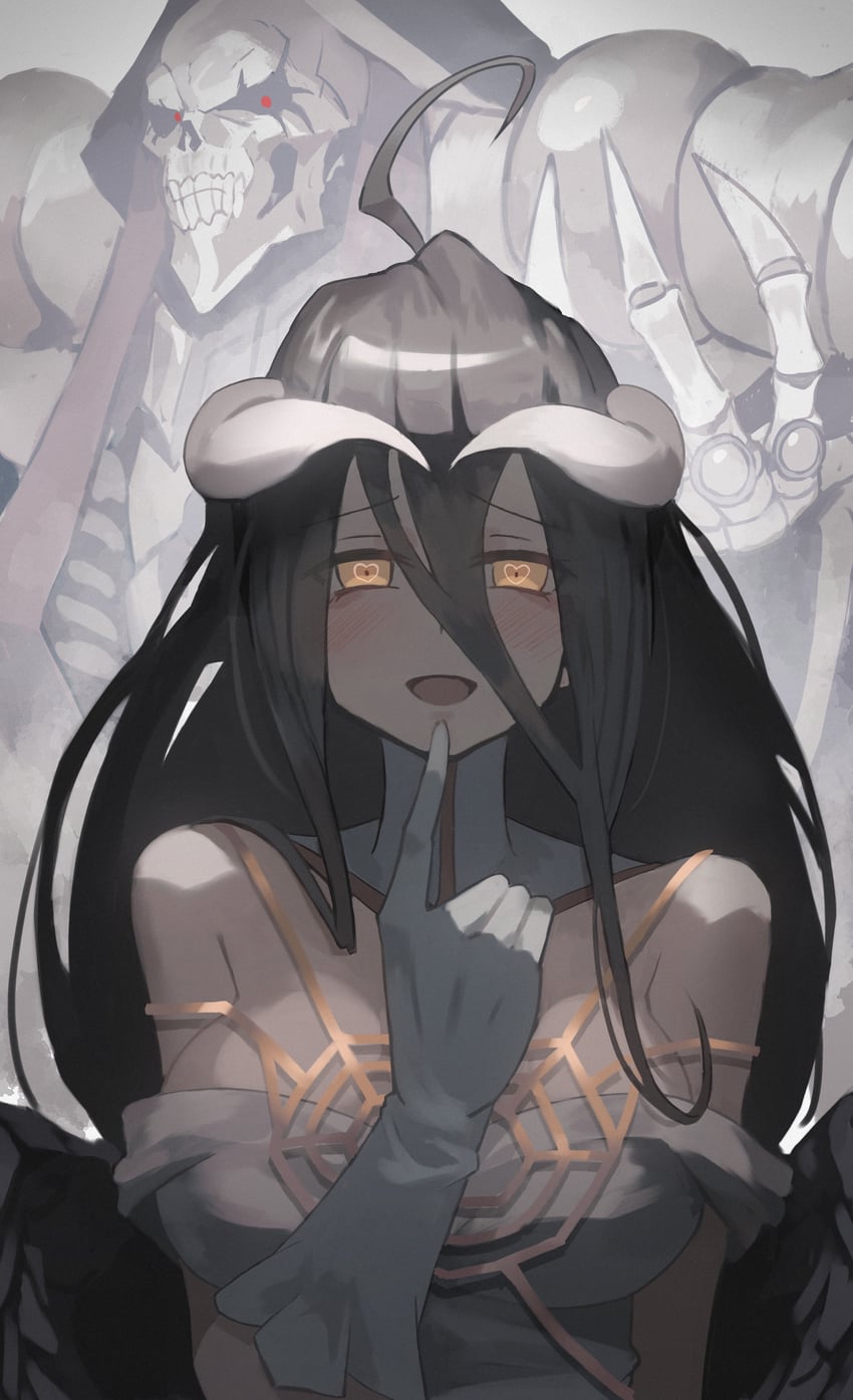 albedo and ainz ooal gown (overlord) drawn by katsu_(katsupainter)