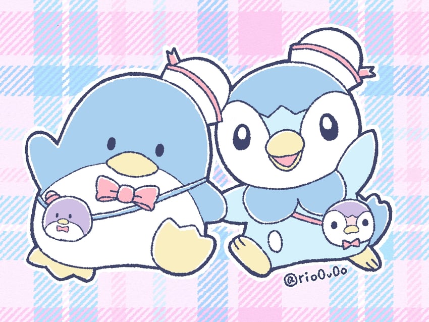 piplup and tuxedo sam (pokemon and 1 more) drawn by rio_(rio0v0o)