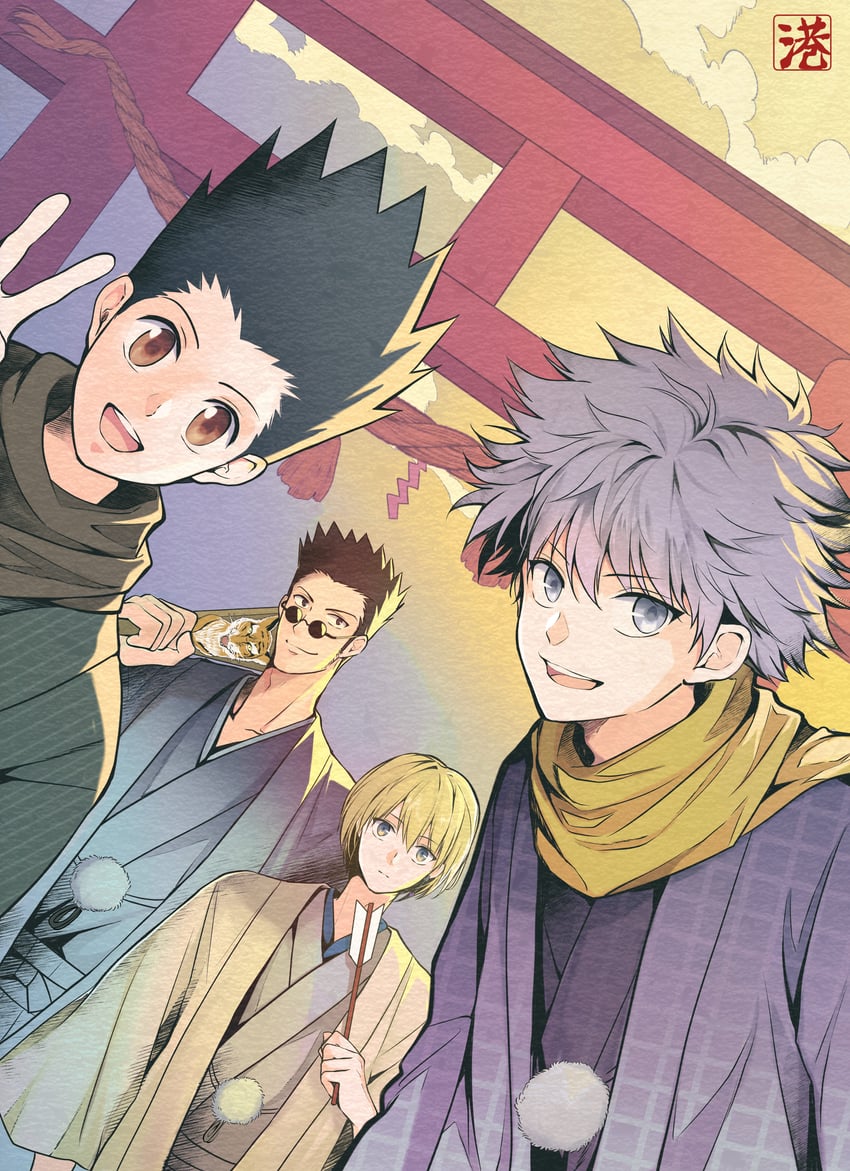 killua zoldyck, kurapika, gon freecss, and leorio paladiknight (hunter x hunter) drawn by minato_x3710