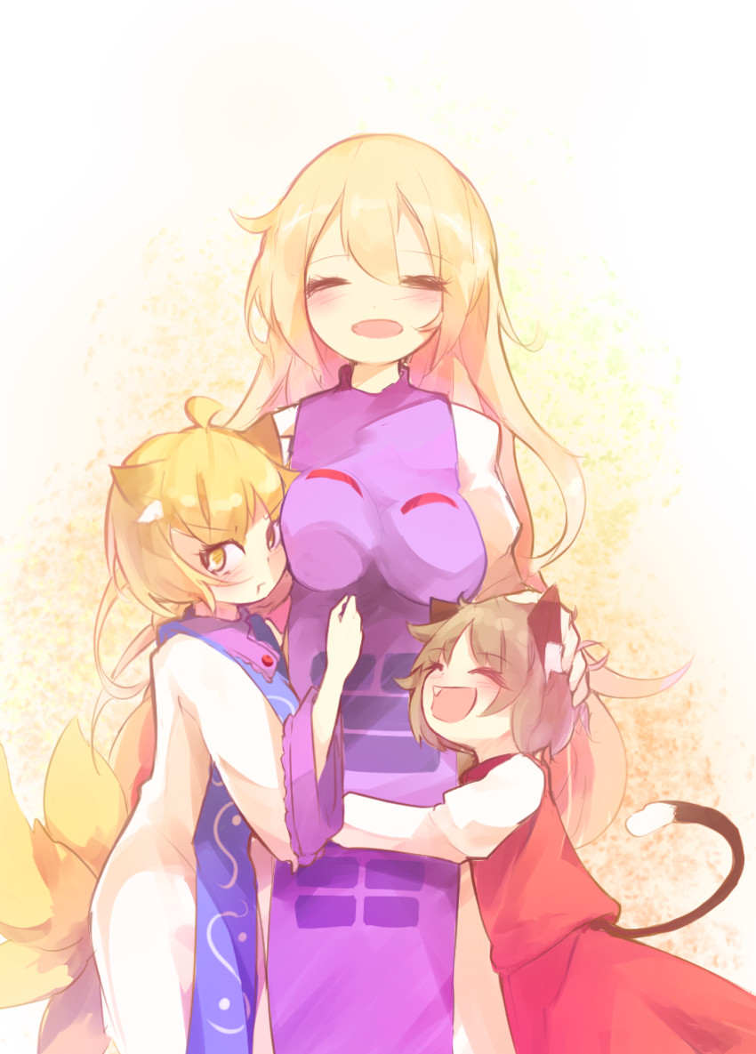 yakumo yukari, yakumo ran, and chen (touhou) drawn by chiroru_(cheese-roll)
