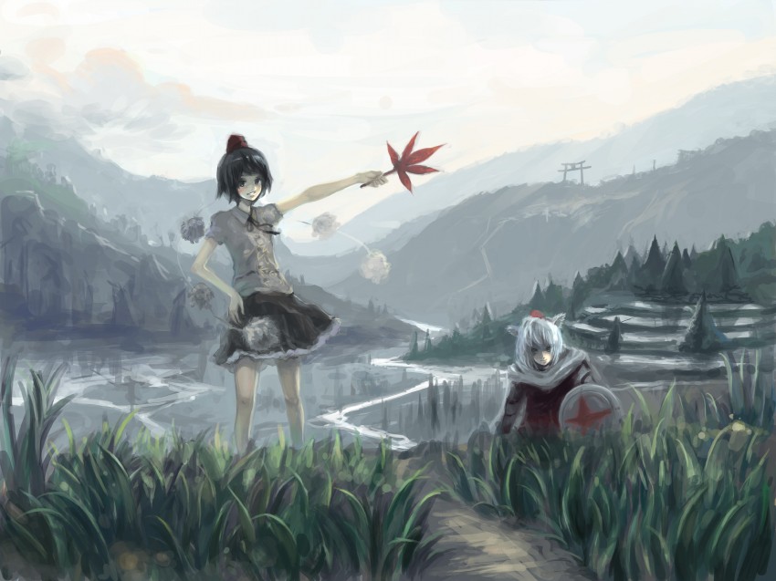 shameimaru aya and inubashiri momiji (touhou) drawn by hei_(qijuzi)