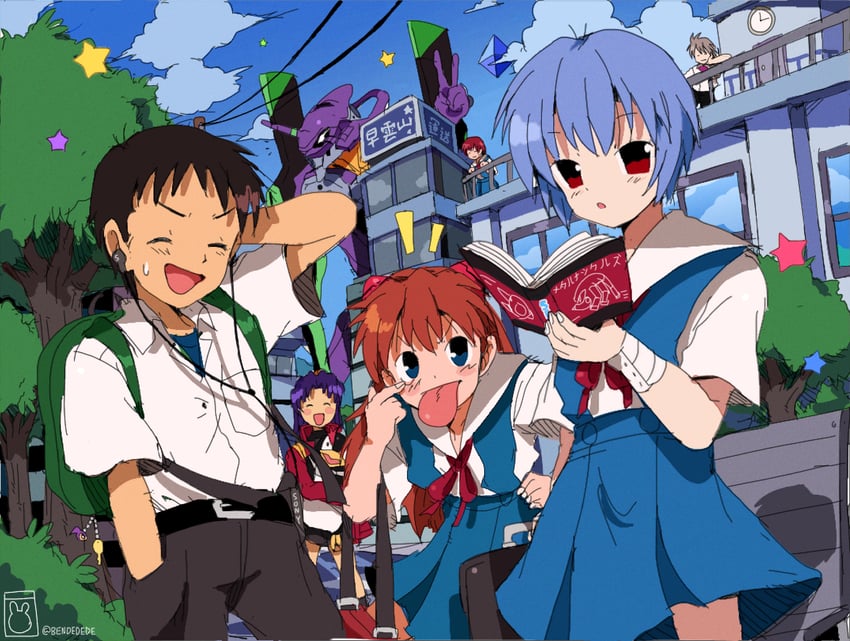 souryuu asuka langley, ayanami rei, ikari shinji, nagisa kaworu, katsuragi misato, and 5 more (neon genesis evangelion and 1 more) drawn by bendedede