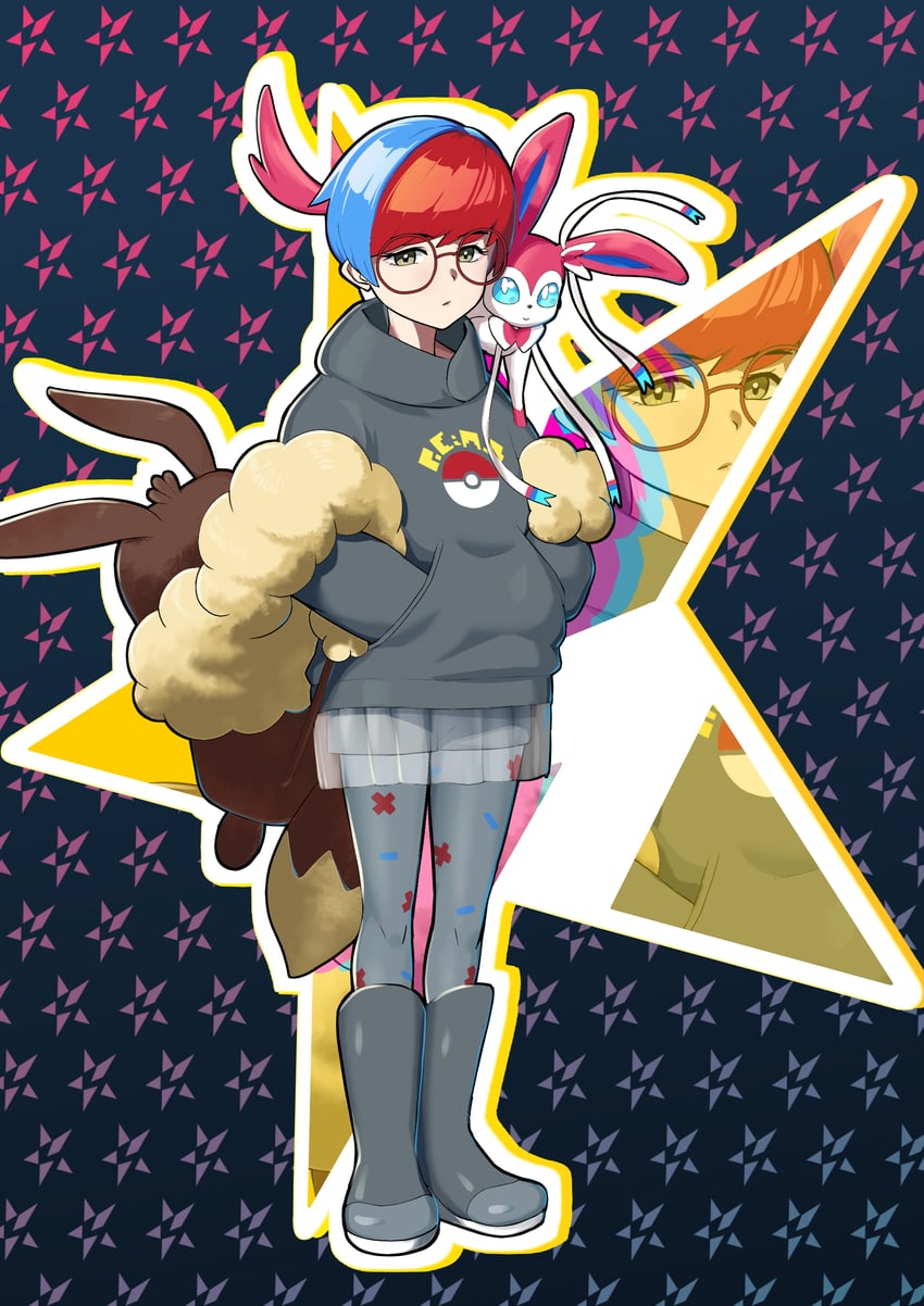 eevee, sylveon, and penny (pokemon and 1 more) drawn by g_u_g_zy