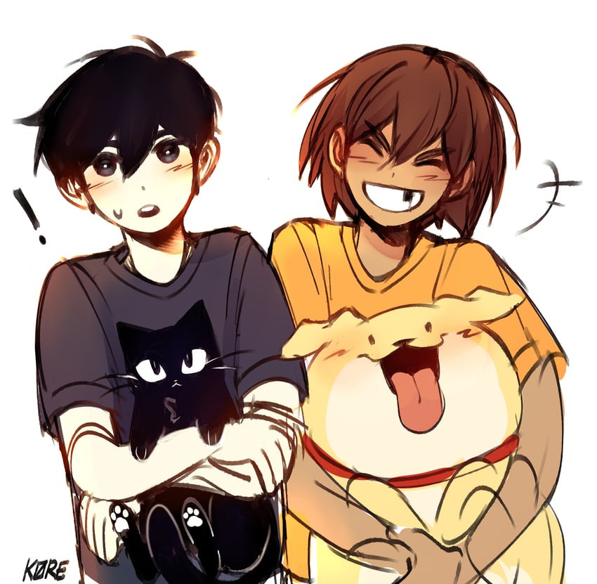sunny, kel, mewo, and hector (omori) drawn by k0re_drawings