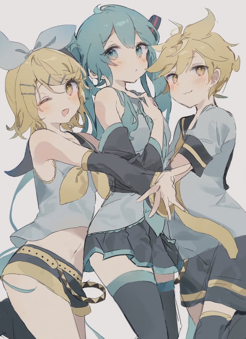 hatsune miku, kagamine rin, and kagamine len (vocaloid) drawn by bunchi