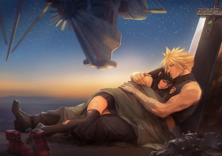 tifa lockhart and cloud strife (final fantasy and 2 more) drawn by spykeee