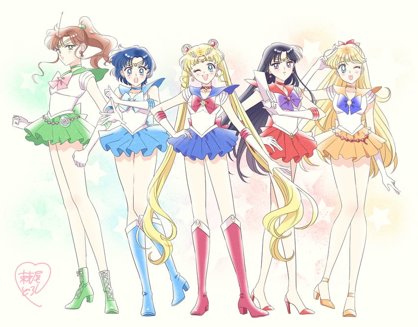 tsukino usagi, sailor moon, mizuno ami, aino minako, hino rei, and 5 more (bishoujo senshi sailor moon) drawn by loveodoro