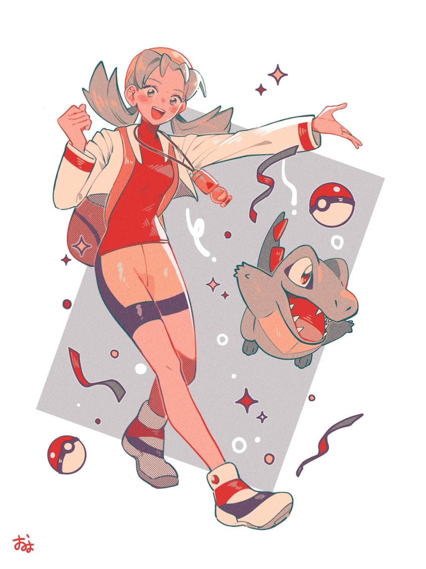 kris and totodile (pokemon and 1 more) drawn by omyo_(myomyomyo22)
