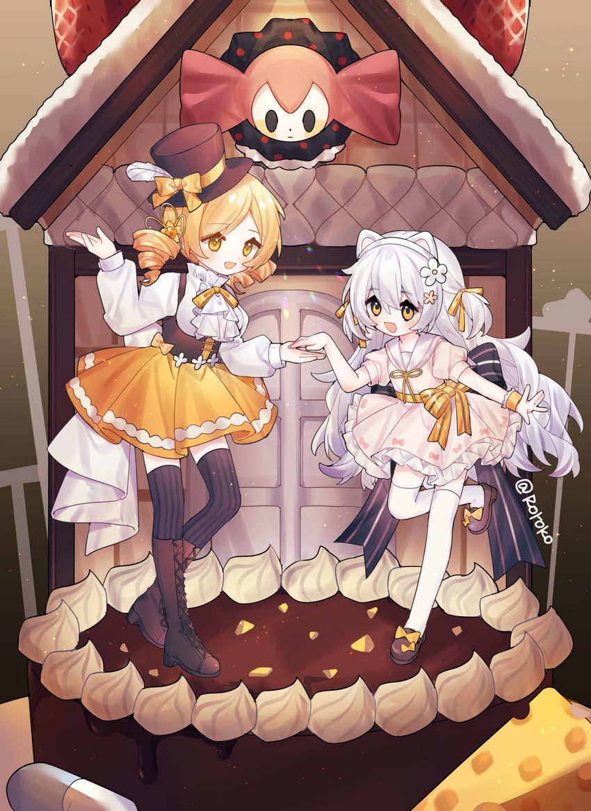 tomoe mami, charlotte, and momoe nagisa (mahou shoujo madoka magica and 1 more) drawn by roro_(lolo)