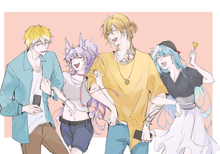 luca kaneshiro, nina kosaka, sonny brisko, and ban hada (nijisanji and 2 more) drawn by yingqian1010
