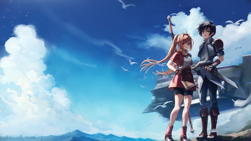 estelle bright and joshua bright (eiyuu densetsu and 1 more) drawn by madou_zakura