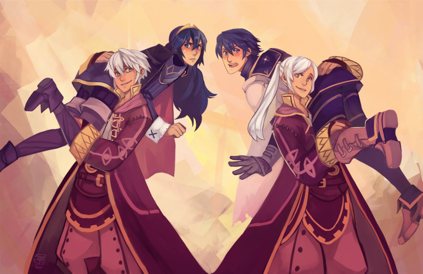 lucina, female robin, male robin, and chrom (fire emblem and 1 more) drawn by bloodnspice