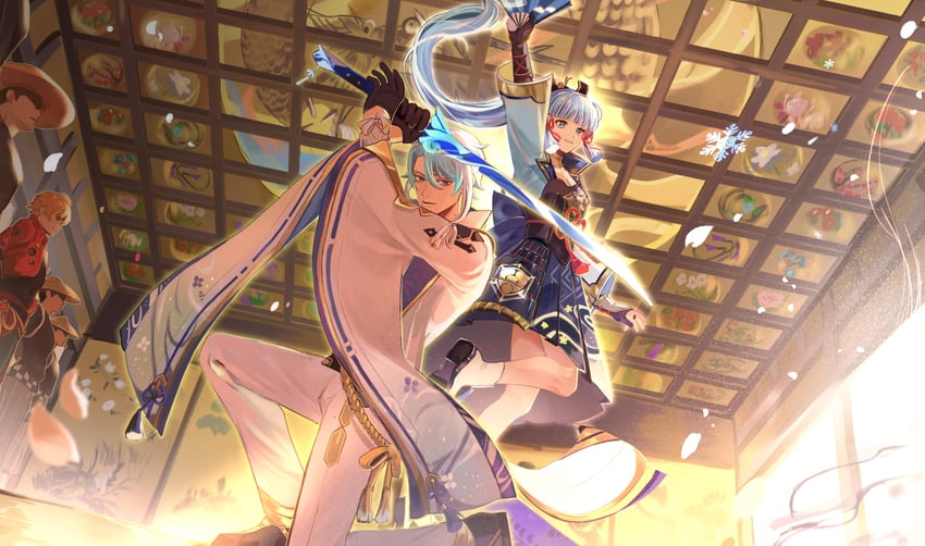 kamisato ayaka, kamisato ayato, and thoma (genshin impact) drawn by kass_(jtsp0)