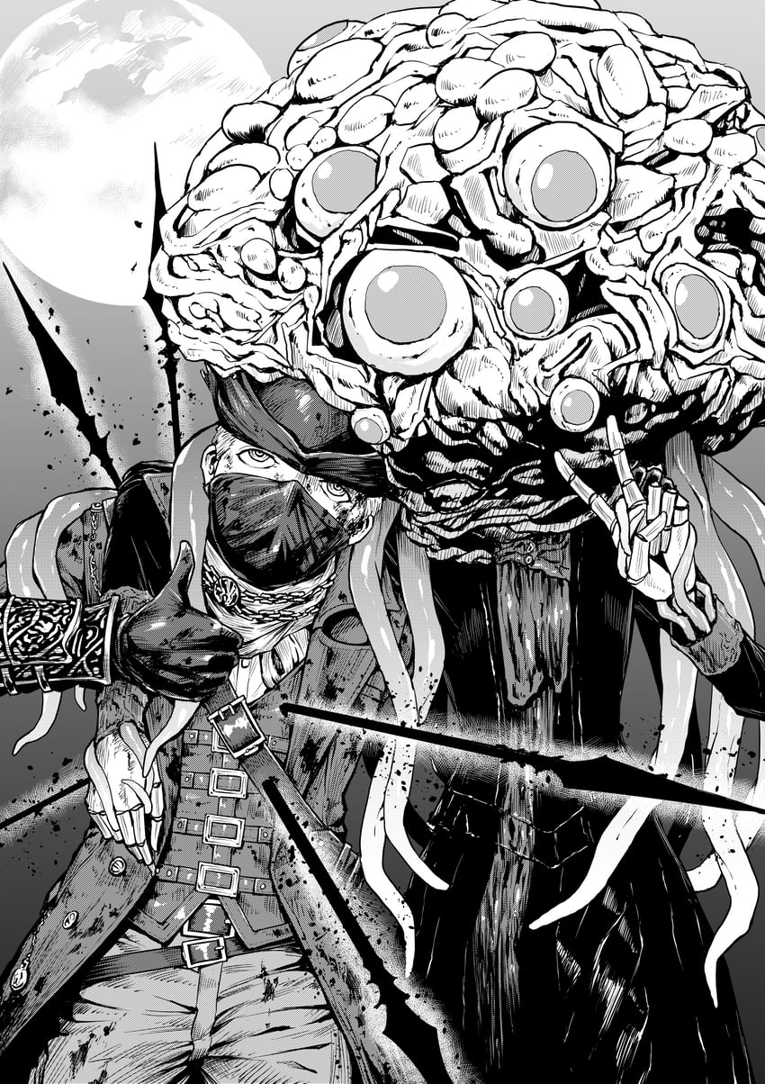 hunter and winter lantern (bloodborne) drawn by eye_no_kakumaku