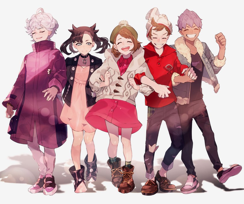 marnie, gloria, hop, victor, and bede (pokemon and 1 more) drawn by sava_(sava_023)
