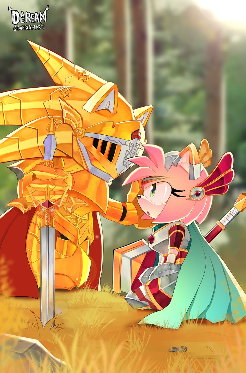 sonic the hedgehog, amy rose, caliburn, and excalibur sonic (sonic and 2 more) drawn by daeream